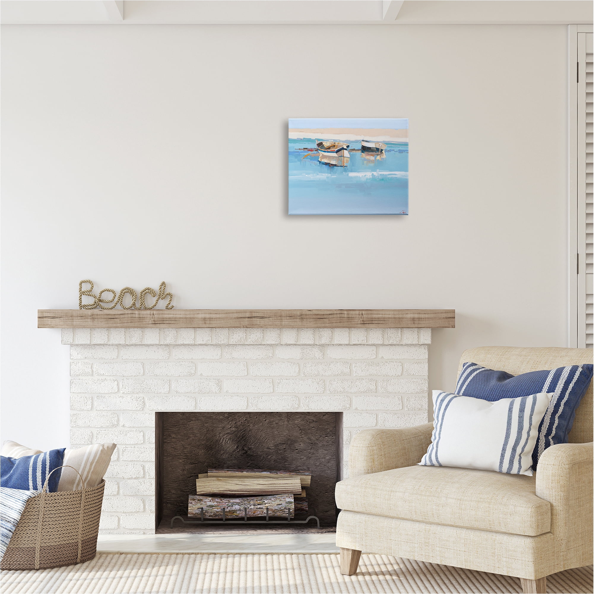 Stupell Industries Boats on Shore Painting Transportation Painting Gallery Wrapped Canvas Art Print Wall Art, 20 x 16