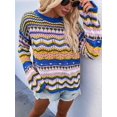 thumbnail image 6 of Women'S Colorful Sweater Crochet Open Knit Long Sleeve Crew Neck Oversized Sweater Blue S, 6 of 8