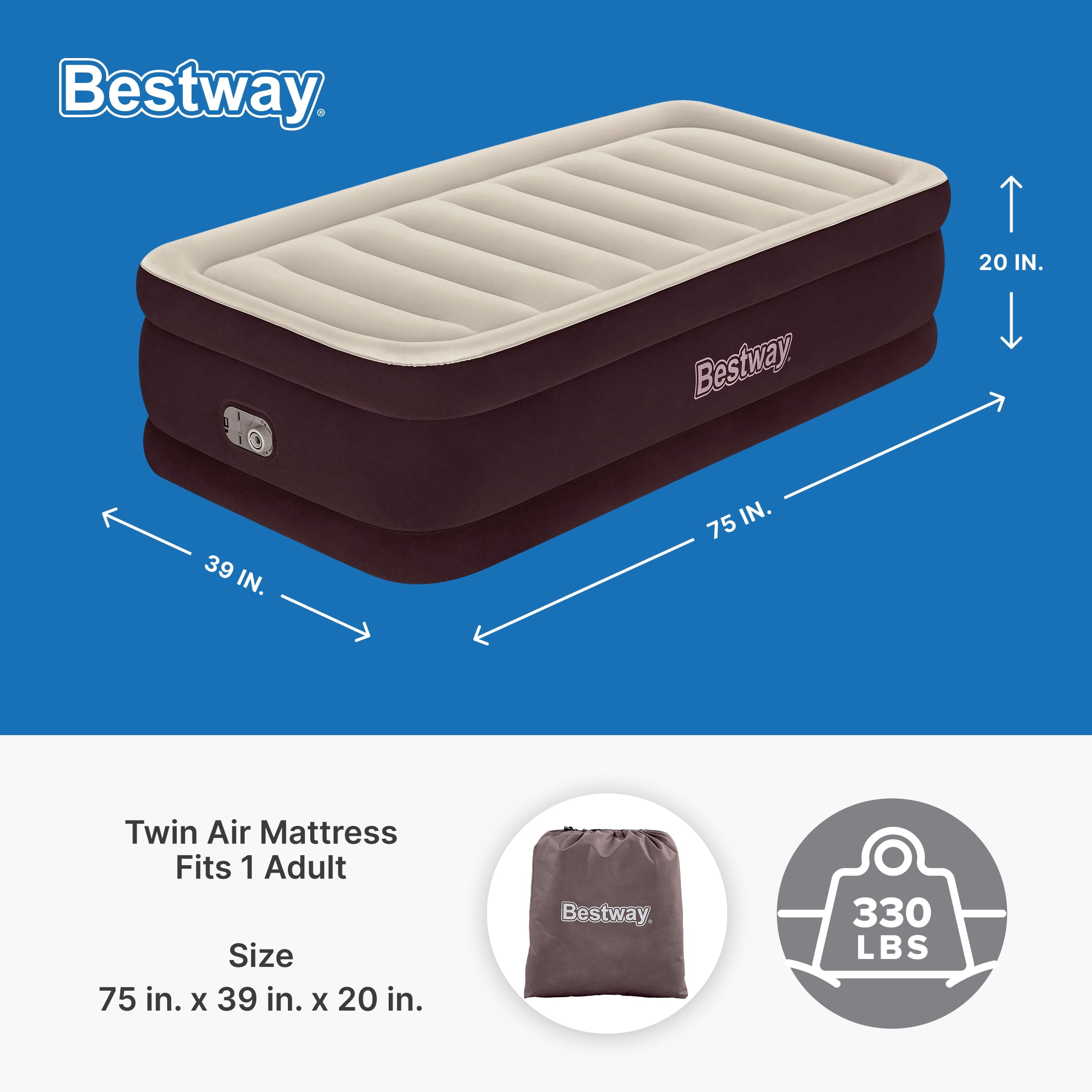Bestway®  Maroon Tritech Airbed Twin 20" with Built-in AC Pump