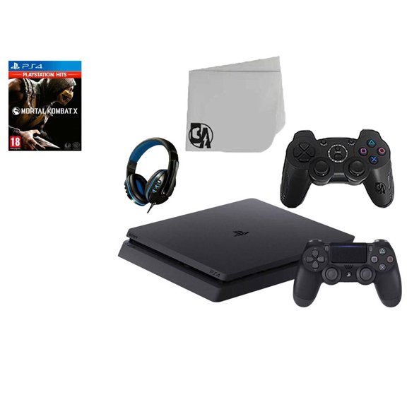 Pre-Owned Restored Sony 2215B PlayStation 4 Slim 1TB Gaming Console Black 2 Controller Included with Mortal Kombat X Game BOLT AXTION Bundle Lke New