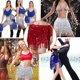 thumbnail image 4 of Trajes de actuación para danza del vientre para mujer, bufanda de cadera, falda, ropa de festival con flecos de lentejuelas (talla única), 4 of 5