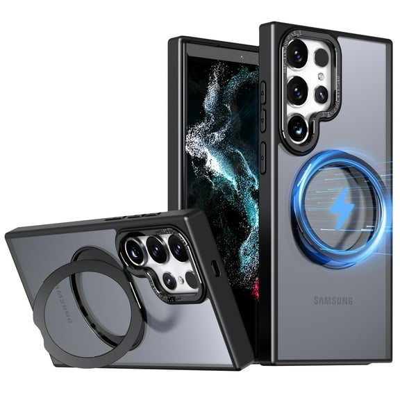 For Samsung Galaxy S23 Ultra Case, Military Grade Shockproof Compatible with Magsafe Rotating Stand Bumper Drop Protection Phone Case Cover for Samsung Galaxy S23 Ultra, Black