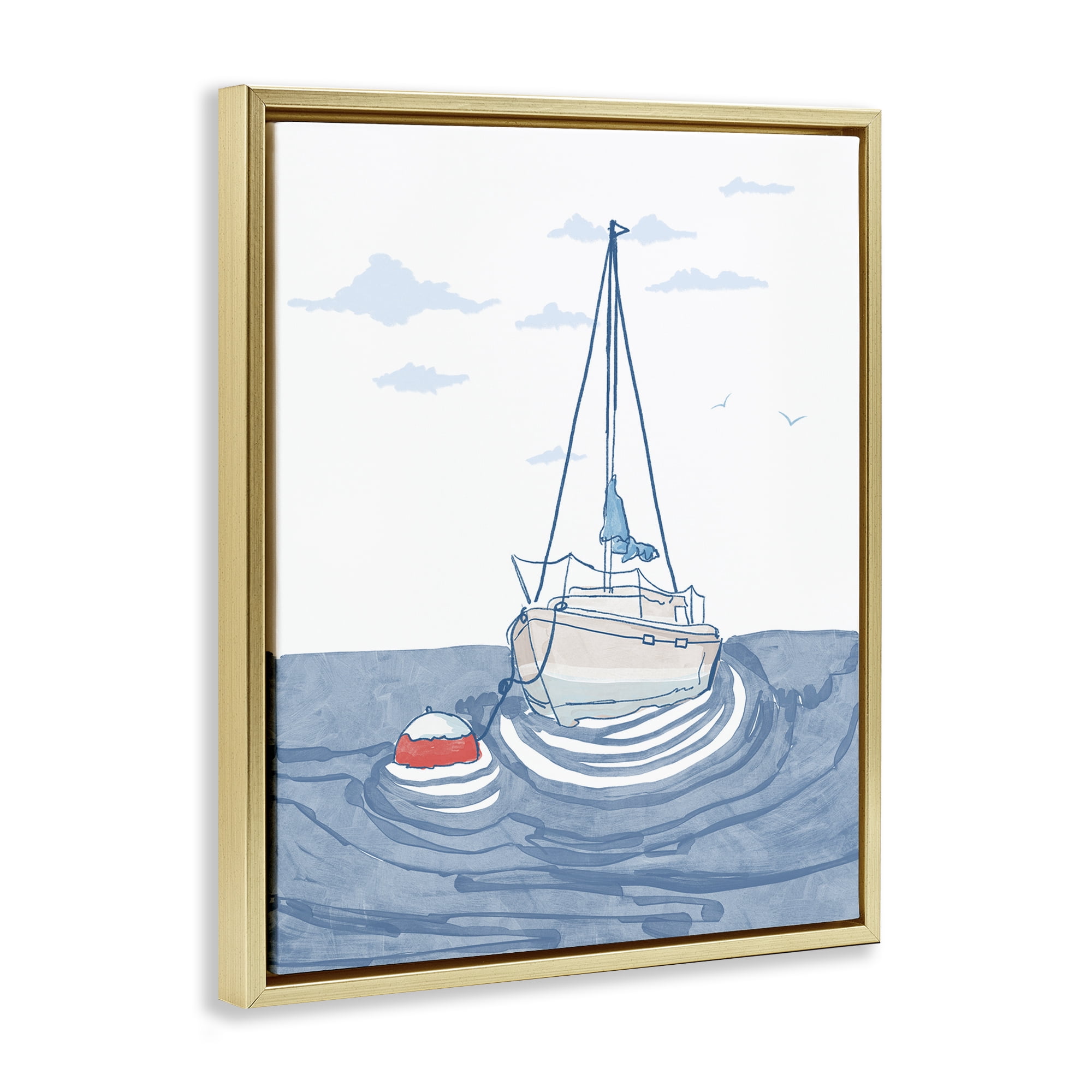 Stupell Industries Cool Tone Sailboat Floating Gold Framed Floater Canvas Wall Art, design by Melissa Tilley