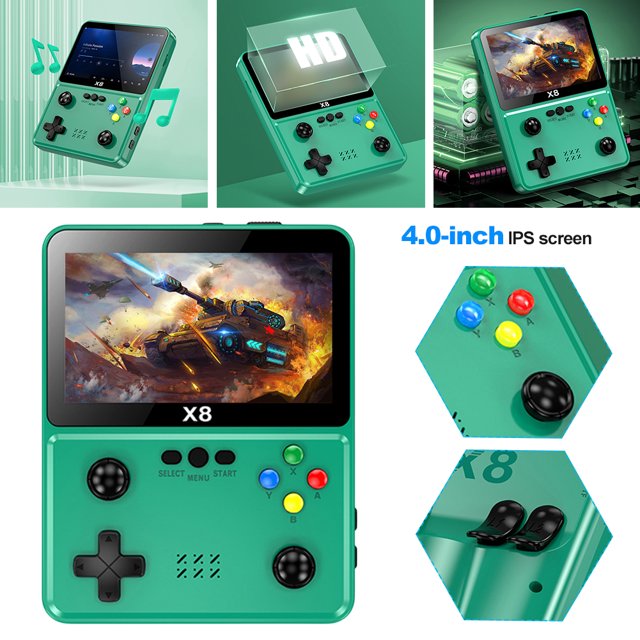 Consola Juegos Wdftyju X8 Joystick Dual portátil pantalla IPS 4.0 Pulgadas batería 1500 mAh 8G 2000 juegos