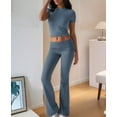 thumbnail image 4 of Solid Color Slim Fit Short Sleeve Trousers Suit Gray Blue XXL, 4 of 8