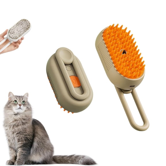 4 in 1 Pet Steam Brush for Shedding,Rechargeable cat brushes for indoor cats,Quiet Detangling Brush for Long Haired Cats and Dogs(Orange Color)