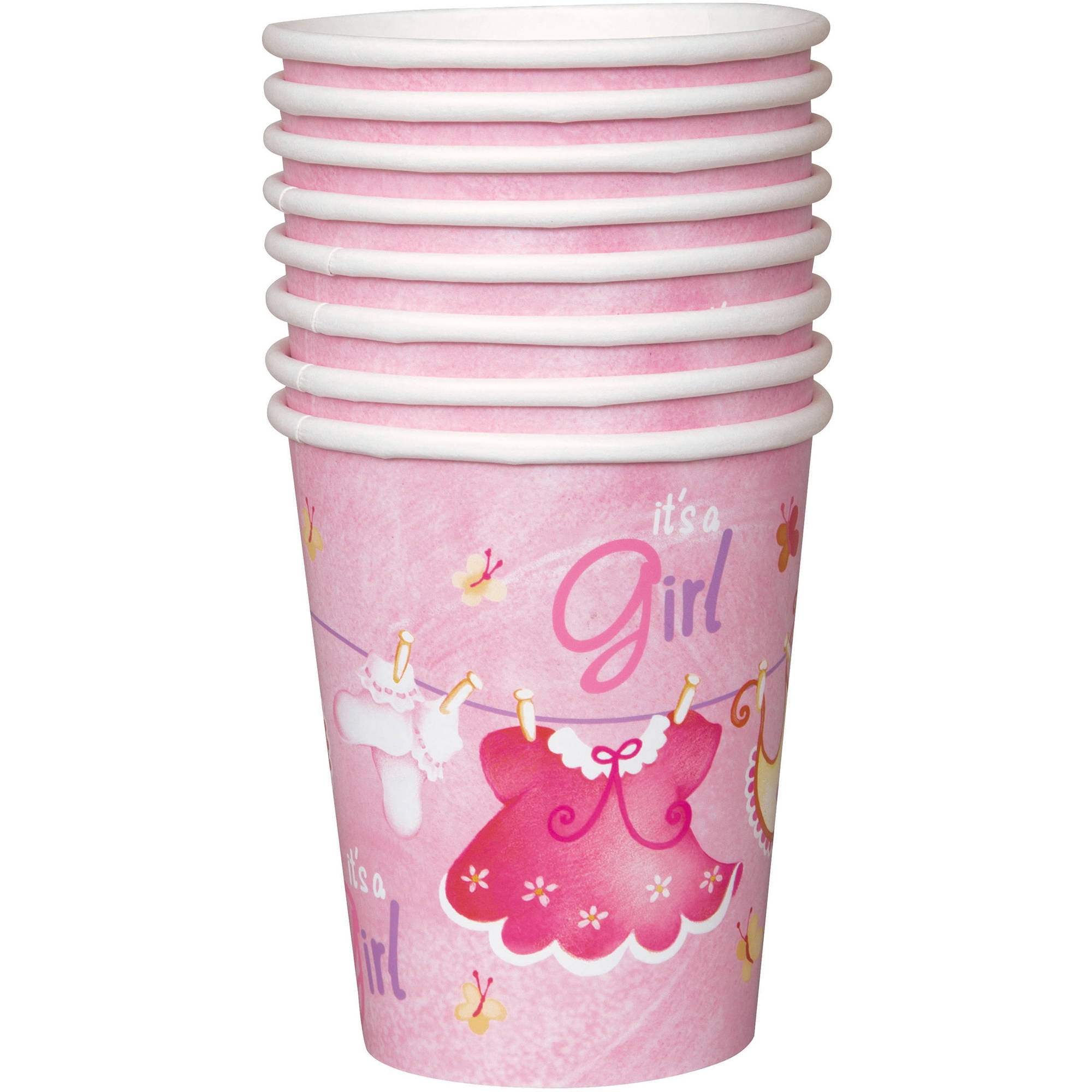Paper Clothesline Baby Shower Cups 9 Oz Pink 8ct Walmart Com