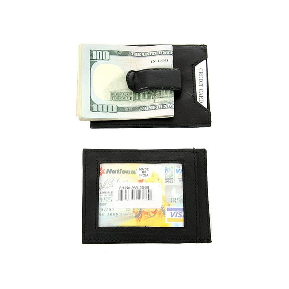 Men's Leather Slim Design Money Clip Credit Card ID Holder Black Wallet 4 x 2.75 inches
