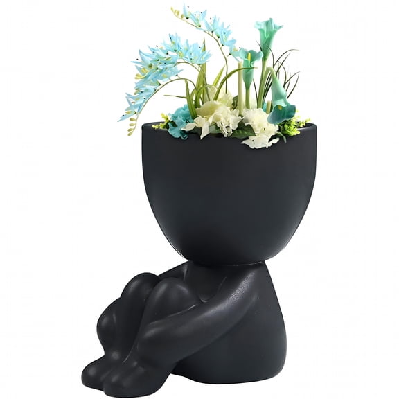 ACDANC Ceramic Succulent Plant Pot Creative Human Shaped 3IN Small Cactus Pots Flower Pots Mini Plant Planters for Desktop Home Decoration,Black