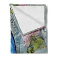 thumbnail image 2 of Vintage Soft Flannel Fleece Throw Blanket, Roses Butterfly and Pearl Images on Denim Look Background Feminine Roamantic Art, Cozy Plush for Indoor and Outdoor Use, 70" x 90", Multicolor, by Ambesonne, 2 of 5