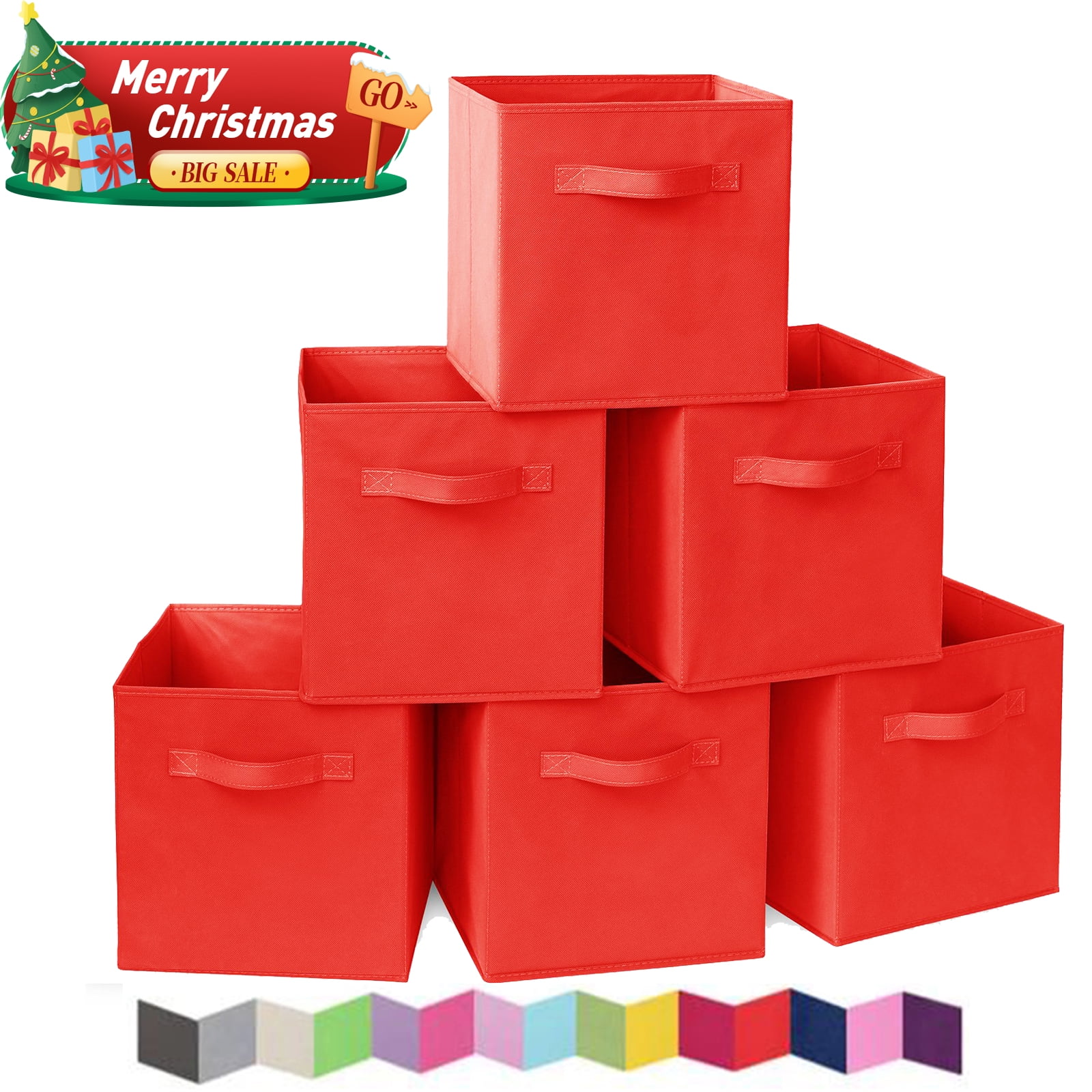 PinkSheep 11" Collapsible Cube Storage Bins, Fabric Storage Cubes Organizer Bins, Red, 6 Pack