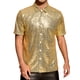 thumbnail image 1 of Camisas de lentejuelas INSPIRE CHIC para hombres, camisa brillante de disco de los 70, botón abajo, de manga corta, tops metálicos L dorado, 1 of 6
