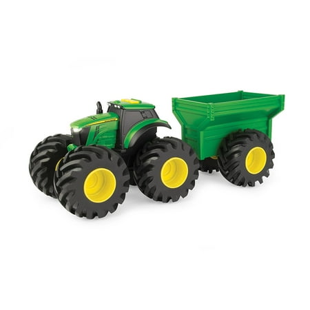 John Deere Monster Treads Tractor with Wagon, Working front loader By TOMY Ship from