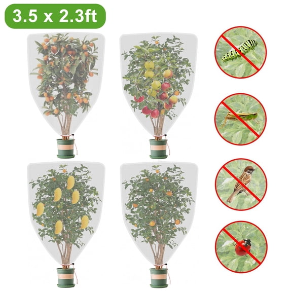 4pcs Insect Bird Barrier Netting Meshes,Garden Plant Protective Netting Bags with Drawstring,3.5' x 2.3'