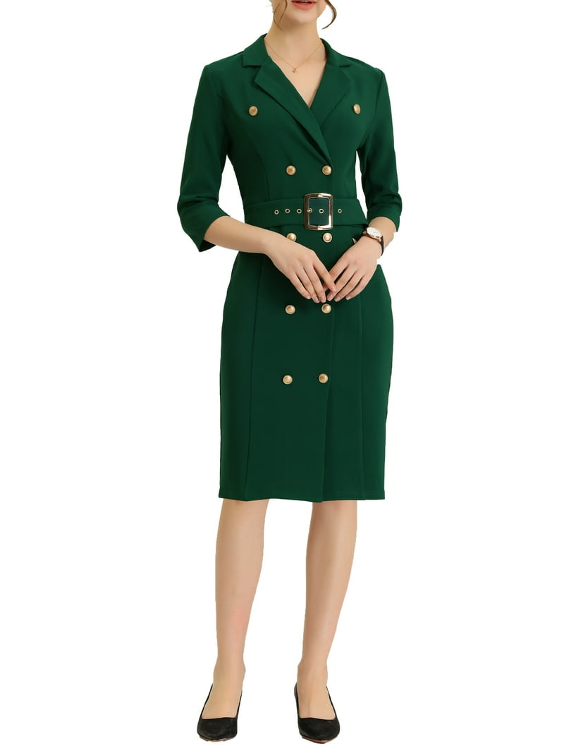 green double breasted blazer dress Forest Green Double Breasted Jacket Dress ahiclothing