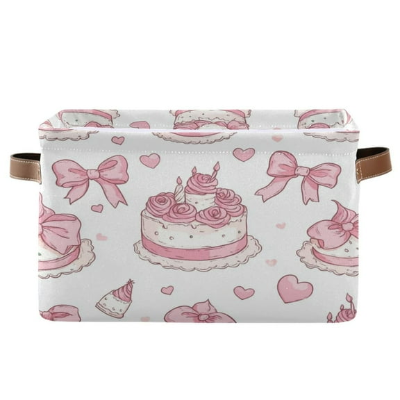 Cute Birthday Cake Foldable Storage Basket,Canvas Fabric Foldable Storage Bins with Handles Open Home Storage Bins Boxes for Toy Book Shelf Closet Baskets