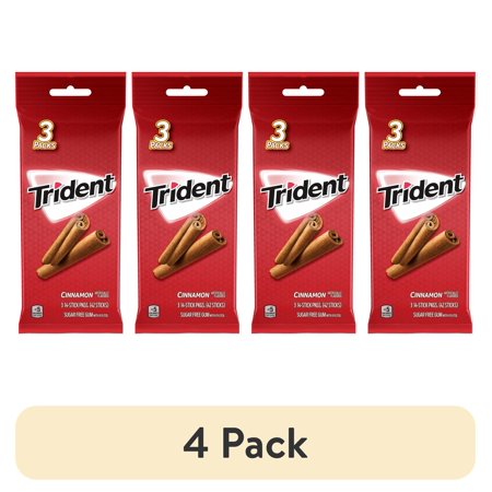 (4 pack) Trident Sugar Free Gum, Cinnamon, 3 Packs of 14 Regular Size Pieces (42 Total Pieces)