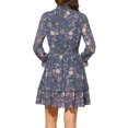 thumbnail image 3 of INSPIRE CHIC Vestido Mini de Manga Larga Floral para Mujeres con Cuello Fruncido y Volantes, Vestido Casual de Chifón, Gris Azul XL, 3 of 6