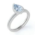 thumbnail image 4 of JeenMata 1.5 Carat Pear Cut Created Aquamarine and Moissanite Halo Wedding Ring Set in 18k White Gold over Silver, 4 of 6