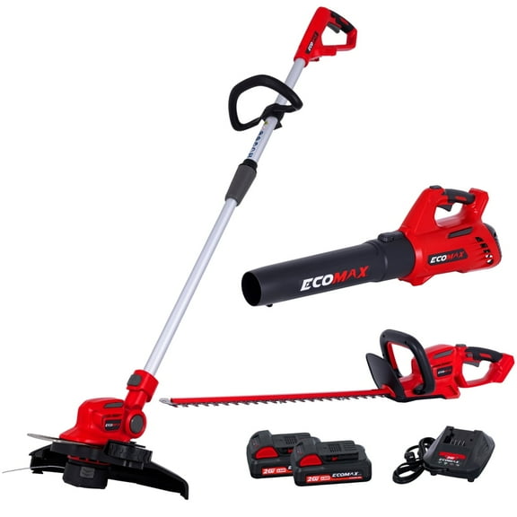 Ecomax EMA2002-002 20V Cordless Blower, String Trimmer & Hedge Trimmer Combo Kit – Includes (2) 2.0Ah Batteries & Charger