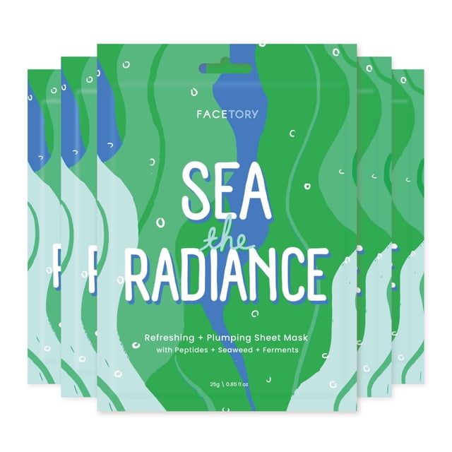 FACETORY K Beauty Face Mask Cuidado de la piel - SEA THE RADIANCE PLUMPING Sheet Mask con péptidos y extracto de algas marinas | Hidrata Reafirma Rejuvenece (paquete de 5)