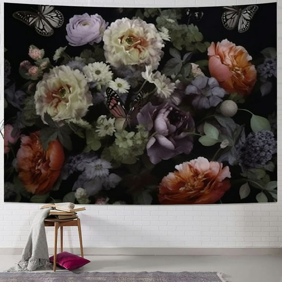 Creowell  Floral Tapestry Retro Flower Blossom Rustic Rose Watercolor Peony Vintage Leaves Spring Plant Boho Woman Home Decor Wall Tapestry Hanging Art for Living Room Bedroom Dorm 40x30inch