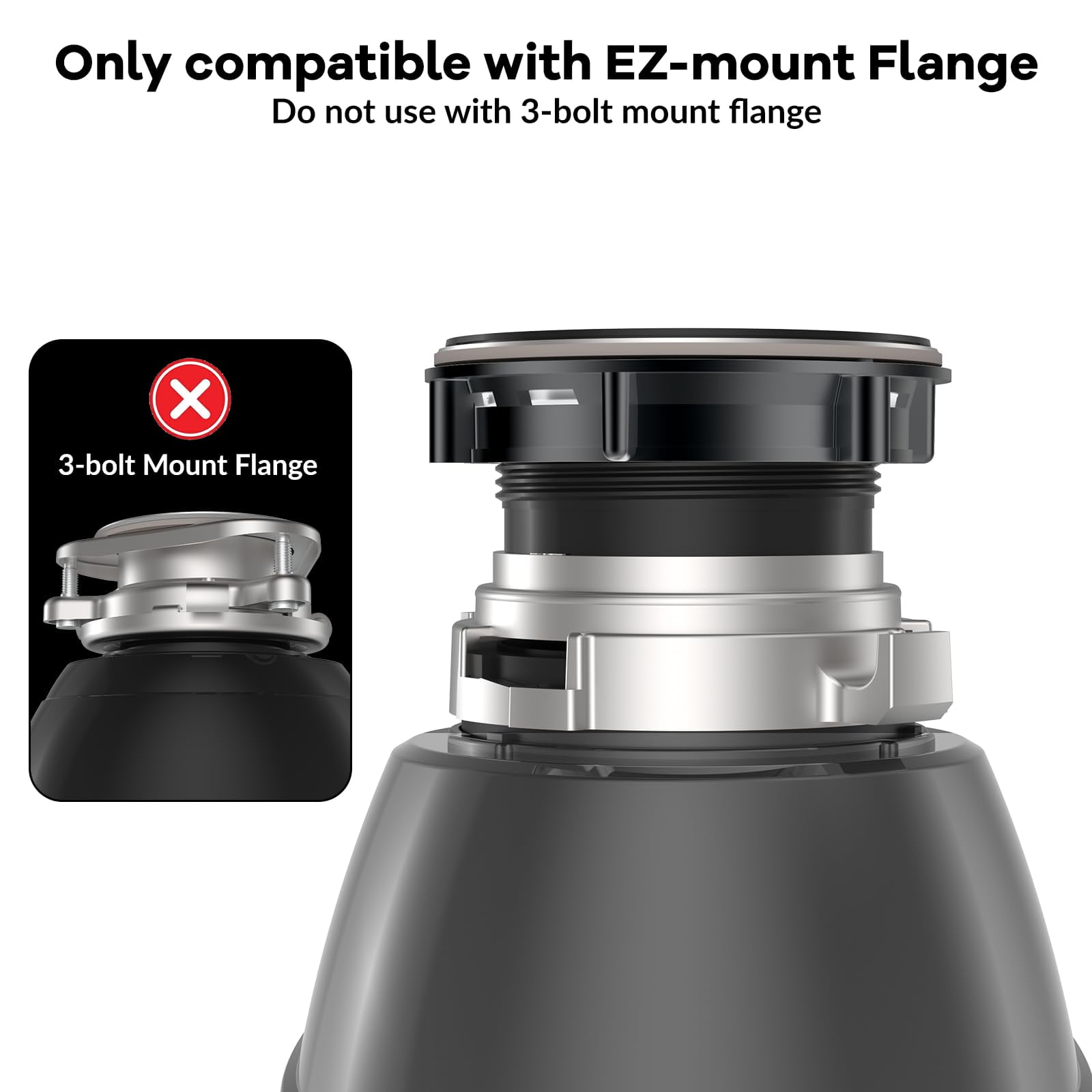 Garbage Disposal, Food Garbage Disposal with Power Cord, Stainless Steel Grinding System, Continuous Feed Compact Garbage Disposals (1/2 HP (Gray))