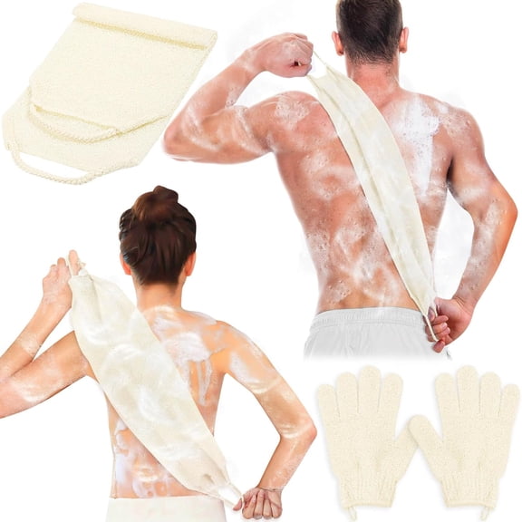Exfoliating Back Scrubber Bath Gloves Set, Exfoliating Shower Towel with Shower Gloves for Body Scrub, Back Cleaner Wash Gloves to Remove Dead Skin