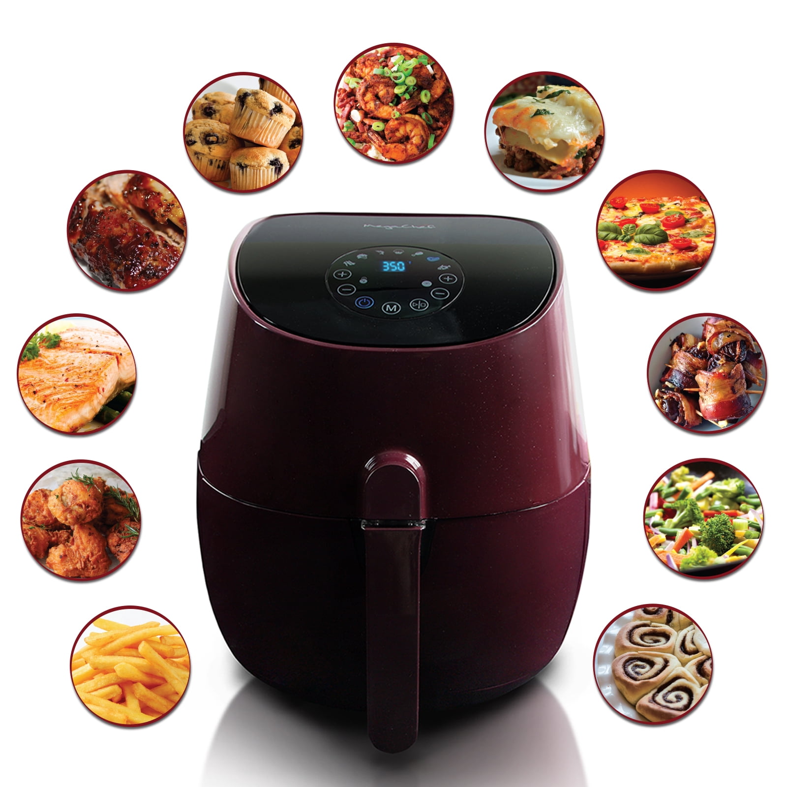 MegaChef 3.5 Quart Airfryer And Multicooker With 7 Pre-programmed Settings in Burgundy