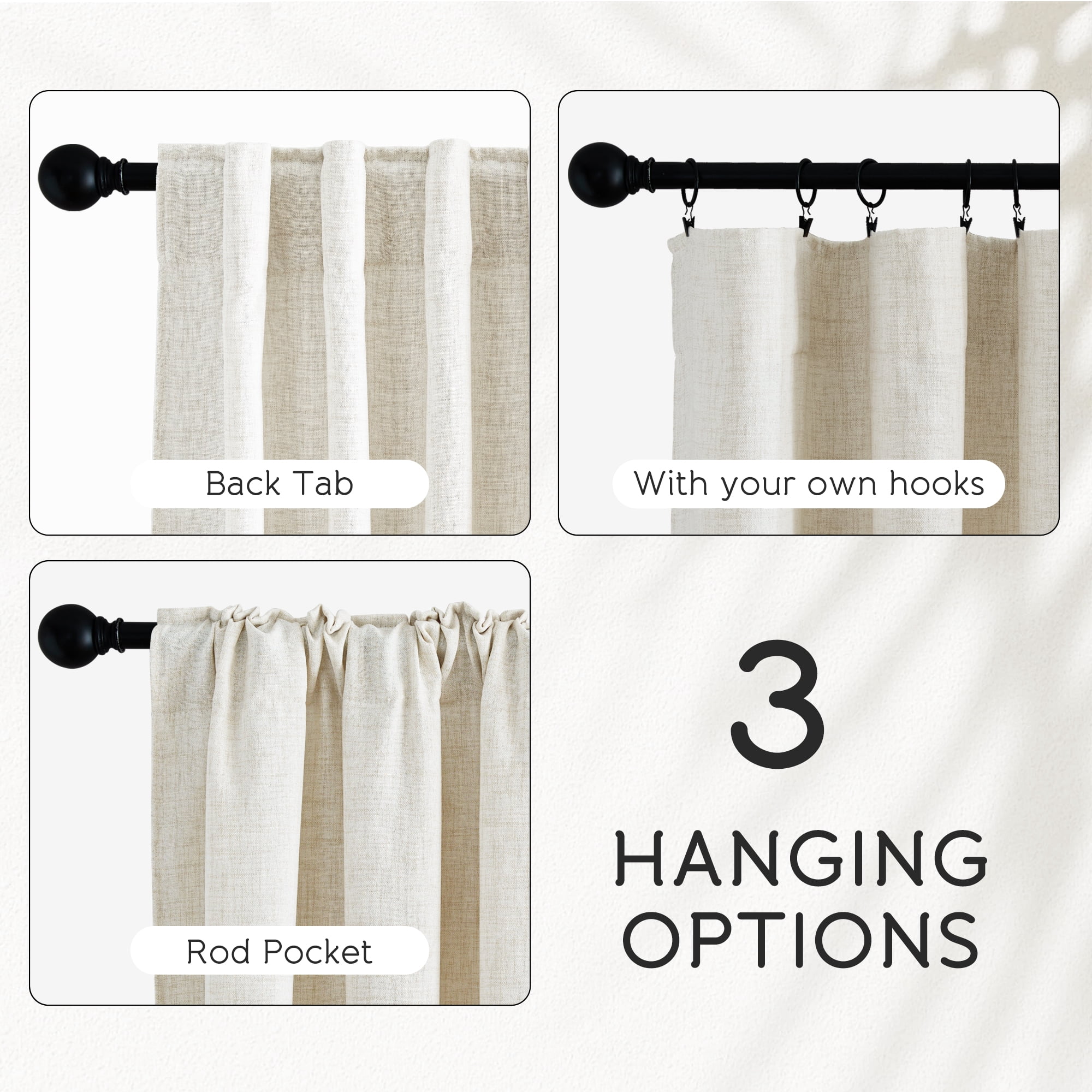 NICETOWN Faux Linen Curtains for Bedroom, Semi Sheer Faux Linen Curtains Rod Pocket Back Tab Light Filtering Privacy Window Drapes Soft Linen Textured Farmhouse Curtains, 52"x72", Cream, 2 Panels