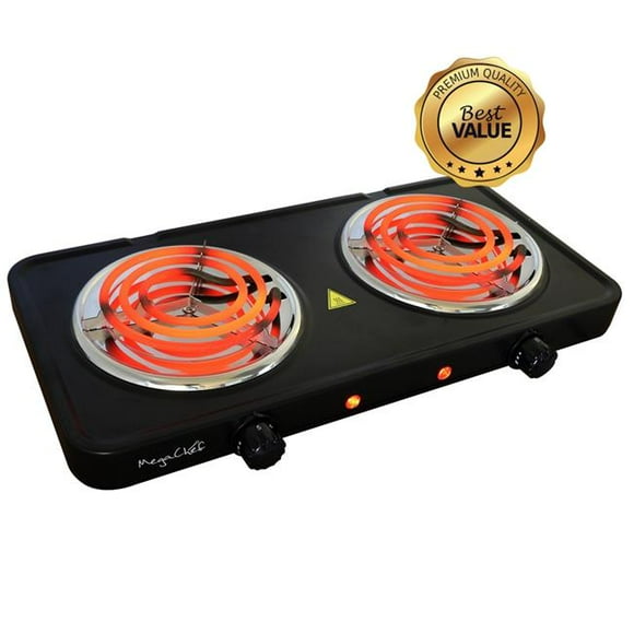 MegaChef MC-2012A-B-RB Electric Easily Portable Ultra Lightweight Dual Coil Burner Cooktop Buffet Range, Matte Black