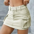 thumbnail image 2 of Mohiass Low Waist Cargo Skirt Women Button Mini Cargo Denim Skirt with Pocket Mini Skirt Beige S, 2 of 5