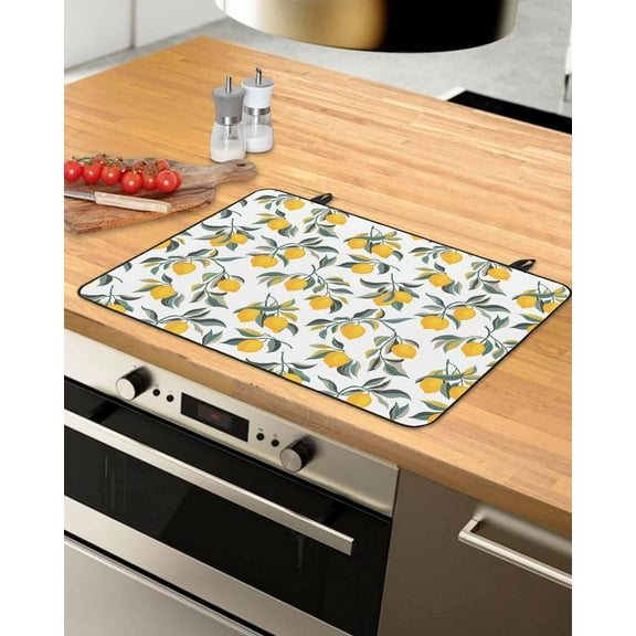 nqOlkjepod Large Induction Cooktop Protector Mat 31"x24", Lemon Leaves Stove Top Covers for Electric Stove, Summer Botanical Decorative Stove Burner Cover Mats, Glass Top Stove Cover