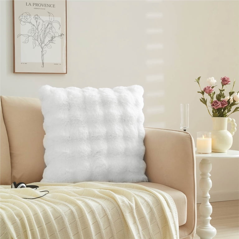 Better Homes & Gardens 22x22 White Bubble Faux Fur Pillow, Soft