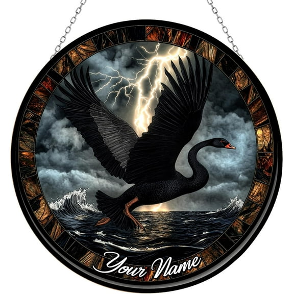 Customized Black Swan Suncatcher Stained Glass Window Hangings Sun Catchers Colorful Ornament Gifts for Women Mom Wife Christmas Halloween Housewarming