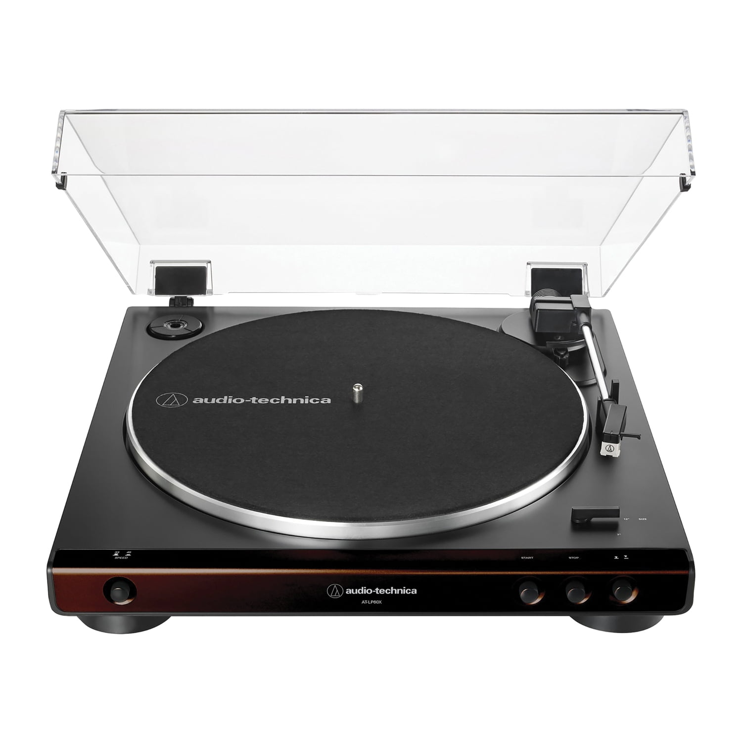 Audio-Technica 2-Speed Belt-Drive Fully Automatic Turntable with 45 RPM Adapter, Switchable Phono Preamp, and RCA Out, AT-LP60X, Black/Brown