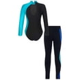 thumbnail image 2 of Aislor Girls Kids 2 Pieces Tracksuit Long Sleeve Mock Neck Leotard with Leggings Set Activewear Dancewear 6-14 Blue Green&Royal Blue 6, 2 of 7