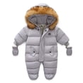 thumbnail image 3 of Qiylii Baby Girls Boys Winter Romper Thicken Hooded Jumpsuit Outfits with Gloves, 3 of 4