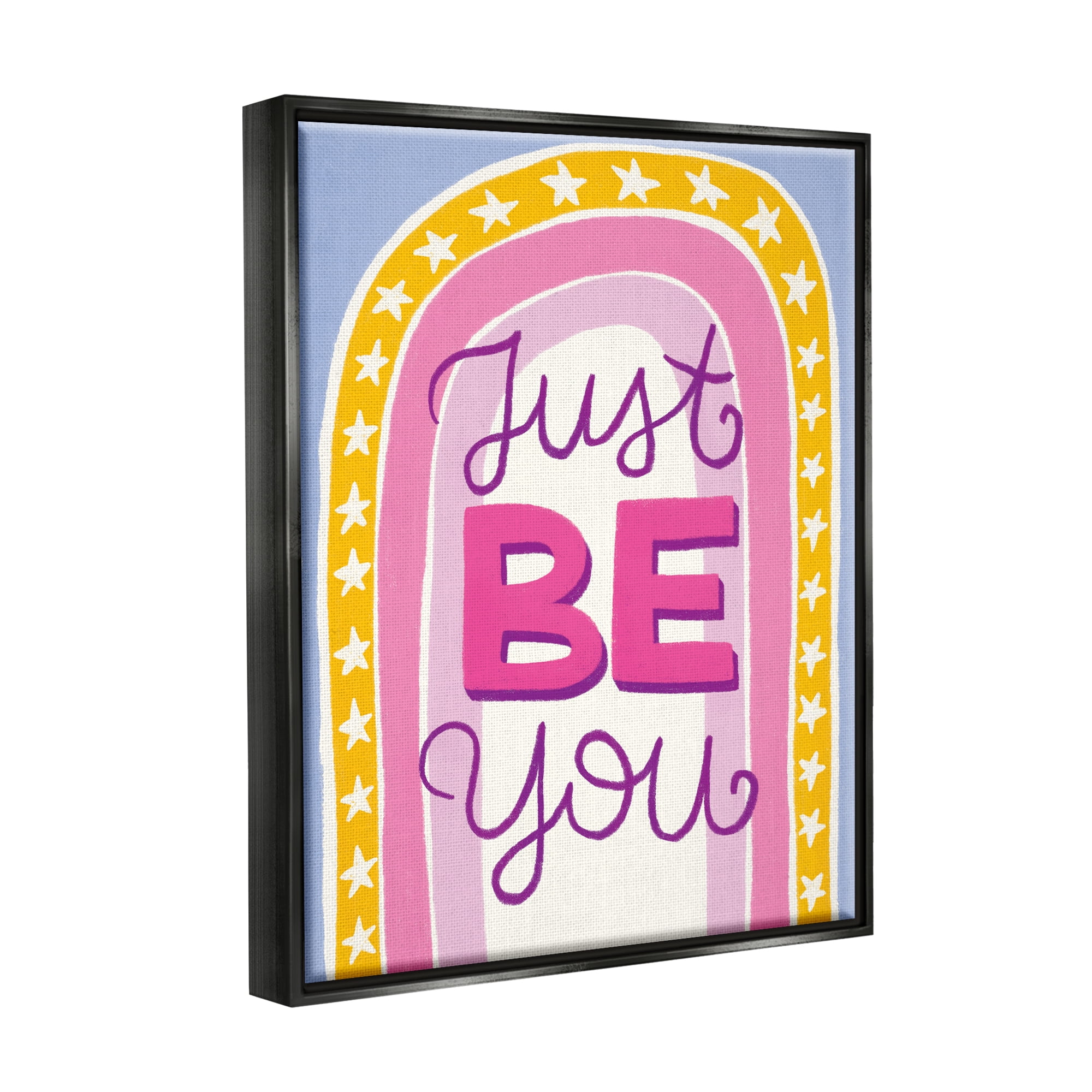 Stupell Industries Just Be You Inspirational Abstract Painting Black Floater Framed Canvas Art Print Wall Art, 25 x 31
