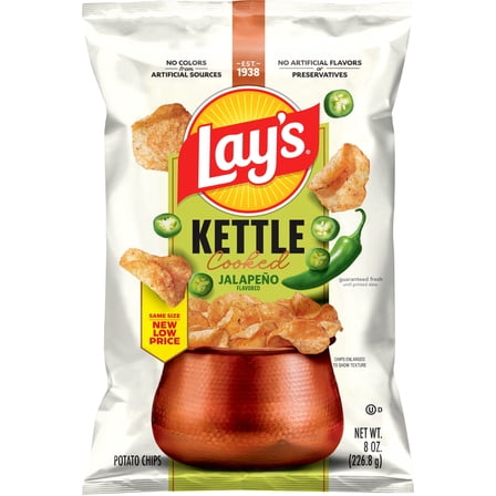 Lay’s Jalapeno Kettle Cooked Potato Chips Bag, 8 oz​