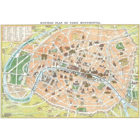 - Nouveau Plan De Paris Monumental- Antique Map Of Paris Poster - 28x19.5