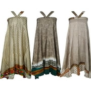 Mogul Womens Beach Wrap Aloha Skirts Wholesale 3 Pcs Lot Two Layers Recycled Sari Magic Wrap Around Long Skirt
