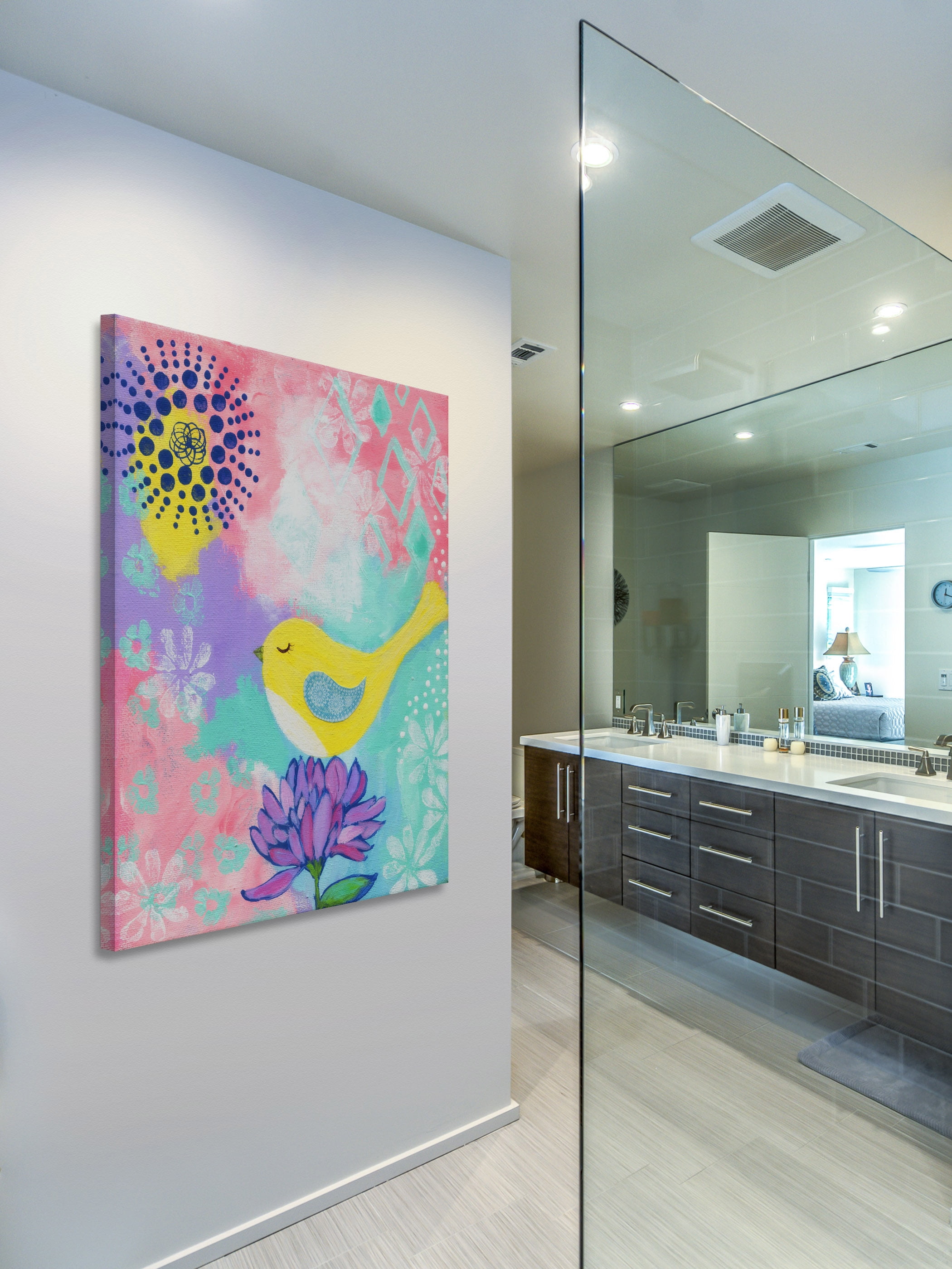 "Yellow Bird" Painting Print on Wrapped Canvas