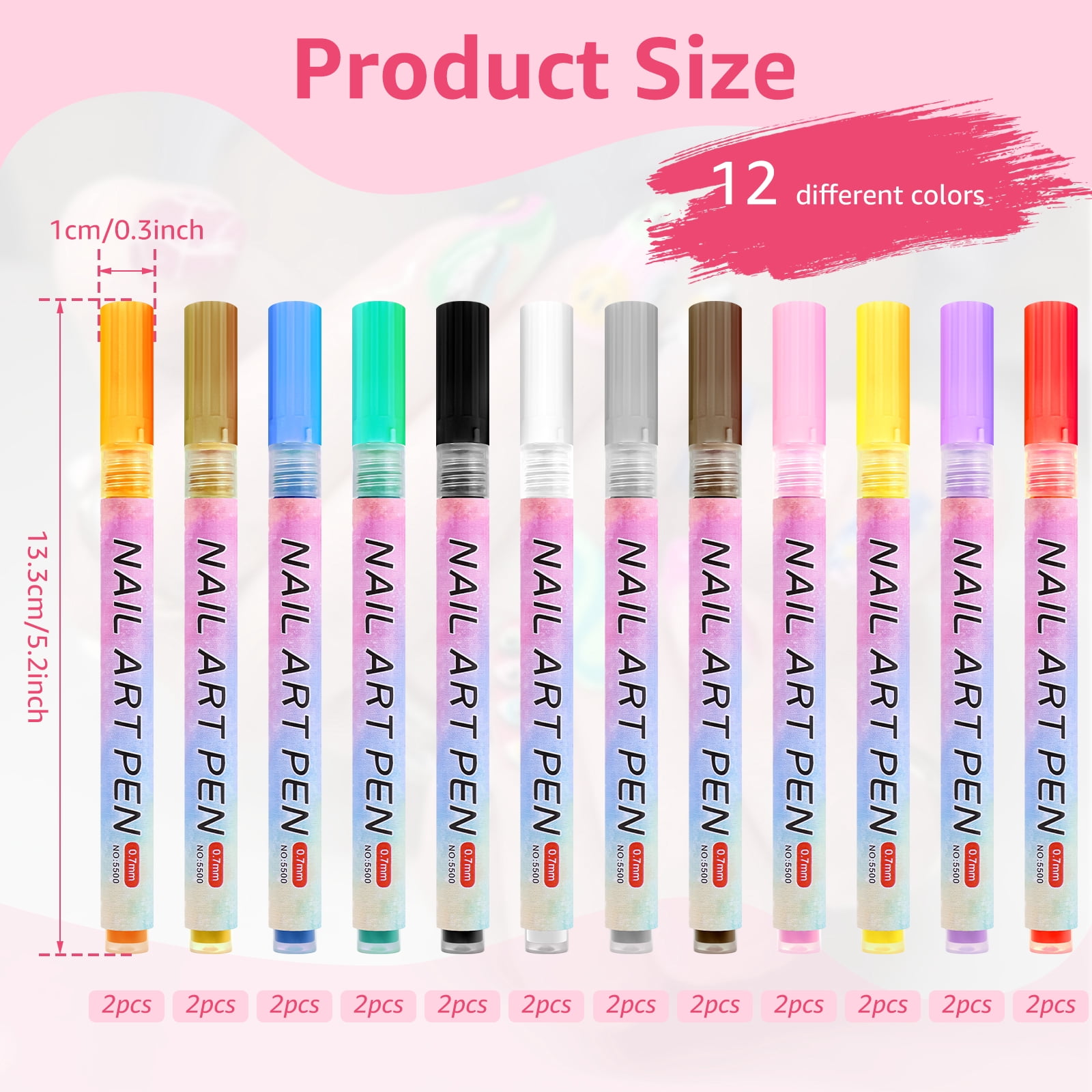 Vensio 24-Piece Nail Art Pens Set 12-Color Graffiti Dotting Markers Acrylic Paint Point Liners for DIY Manicure