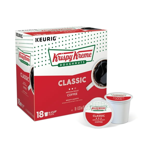 Krispy Kreme Classic K-Cup Coffee Pods, Medium Roast, 18 Count for Keurig Brewers