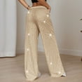thumbnail image 4 of DuoJiaJ Women's Sequin Sparkle Pants Elastic Waist Wide Leg Party Club Trousers Beige L, 4 of 4