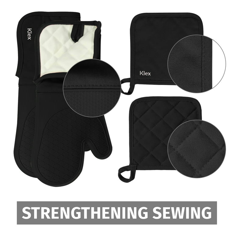 KLEX 1 Pair Extra Long Silicone and Cotton Oven Mitt for Oven