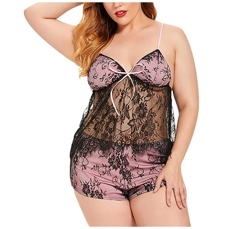 

Floleo Clearance Ladies Strap Crochet Lace Cutout Teddy Lingerie Embroidery Gauze Underwear Deals