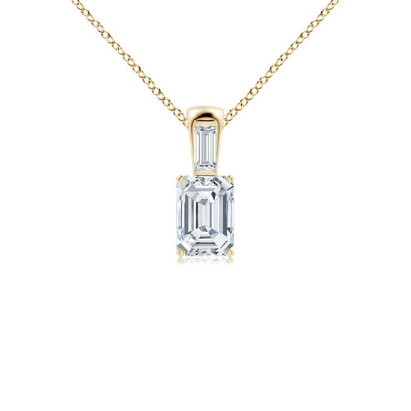 ANGARA IGI Certified Lab Grown 1.17 Ct Diamond Pendant with Baguette Accent for Women in 14K Yellow Gold (Size-7x5mm| Color-F-G| Clarity-VS) | Anniversary, Jewelry Gift for Women | Diamond Necklace