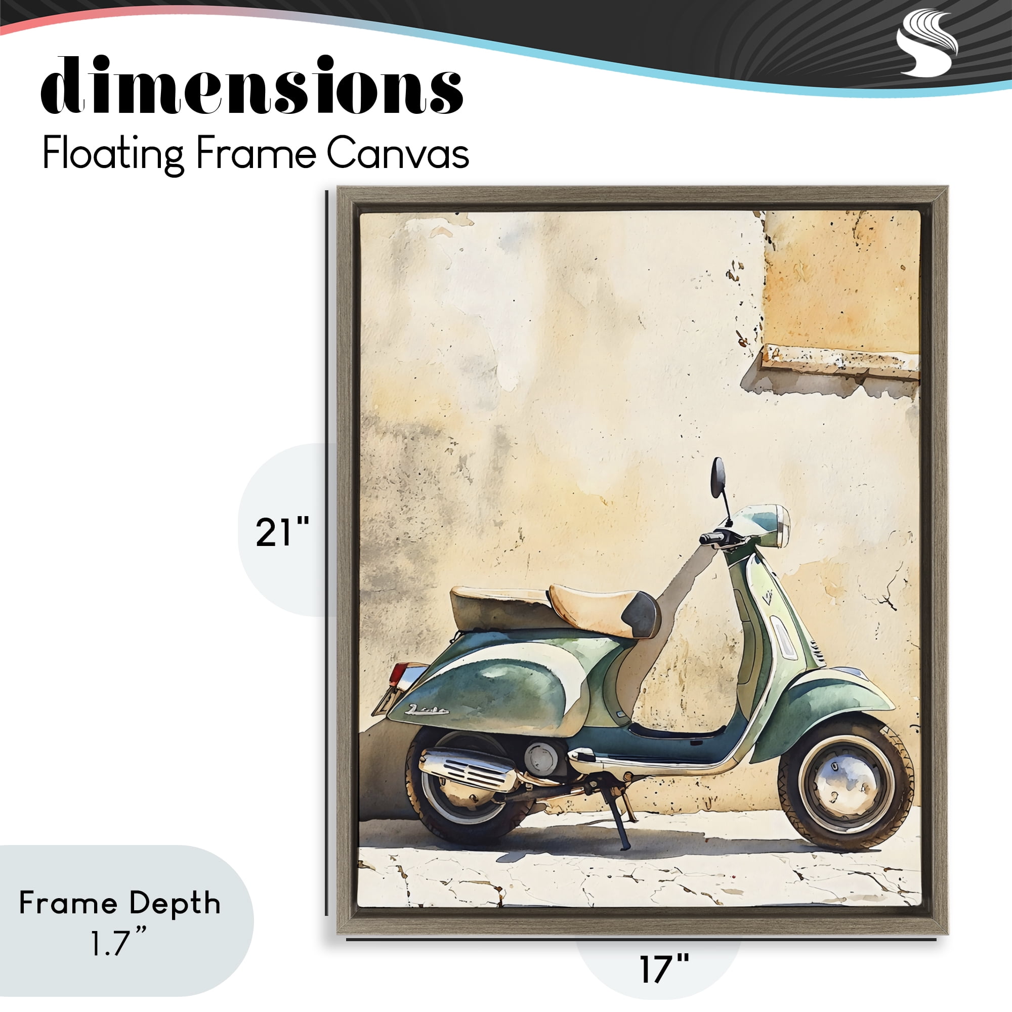 Stupell Industries Vintage Scooter on Italian Street Brown Framed Floater Canvas Wall Art, design by LSR Design Studio
